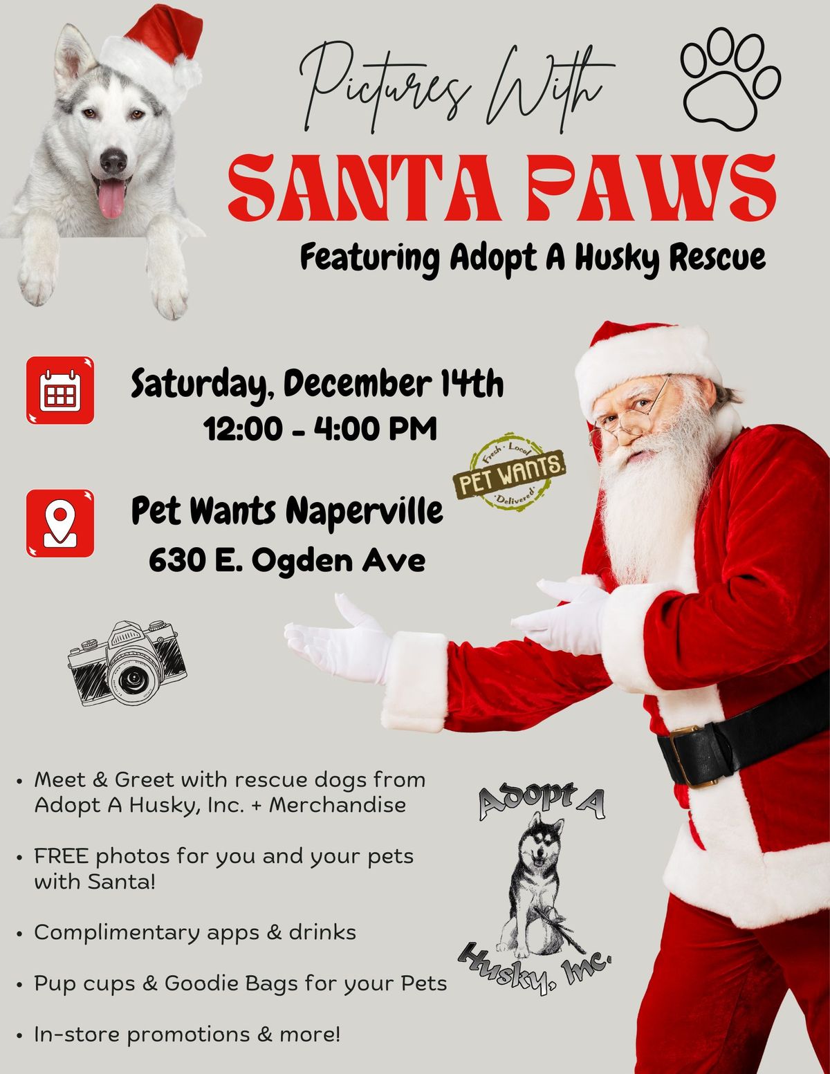 Pictures with Santa Paws at Pet Wants Naperville