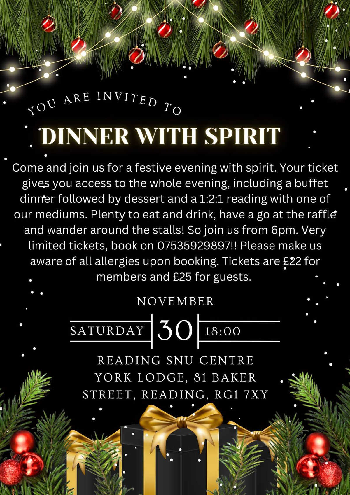 DINNER WITH SPIRIT at READING SNU CENTRE