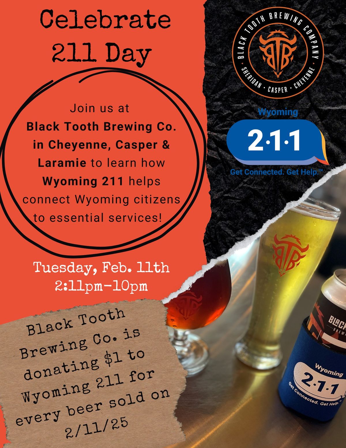 Wyoming 211 Day Fundraiser @Black Tooth Cheyenne 