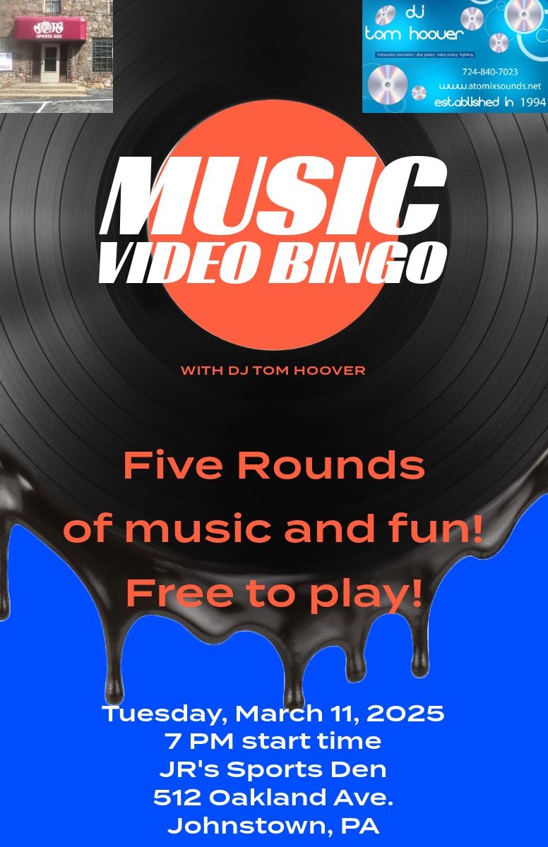 JR's Sports Den March Music Video Bingo Night!