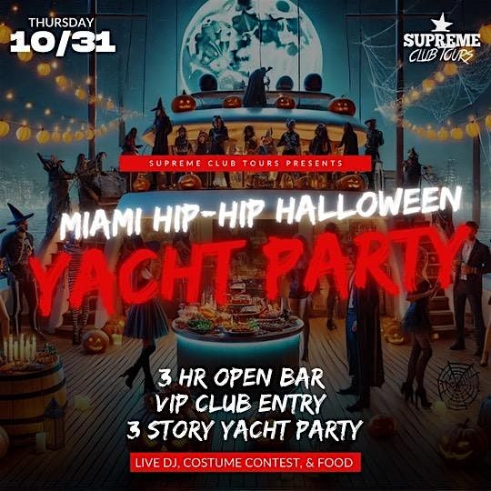 3 story Halloween mega yacht party with open bar and costume contest