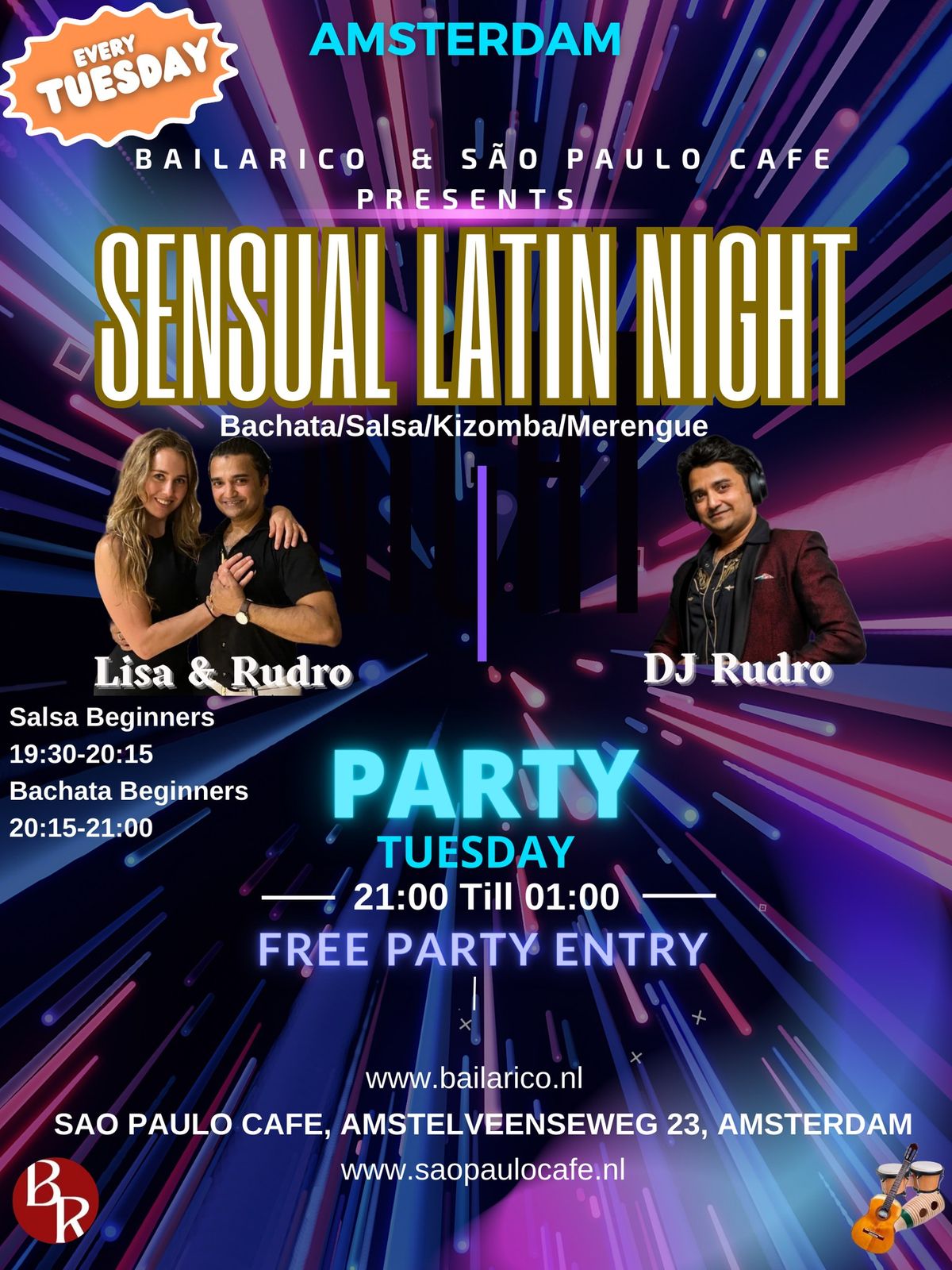 Tuesday Sensual Latin Night Amsterdam & Bachata\/Salsa Tryout by BailaRico and Sao Paulo Cafe
