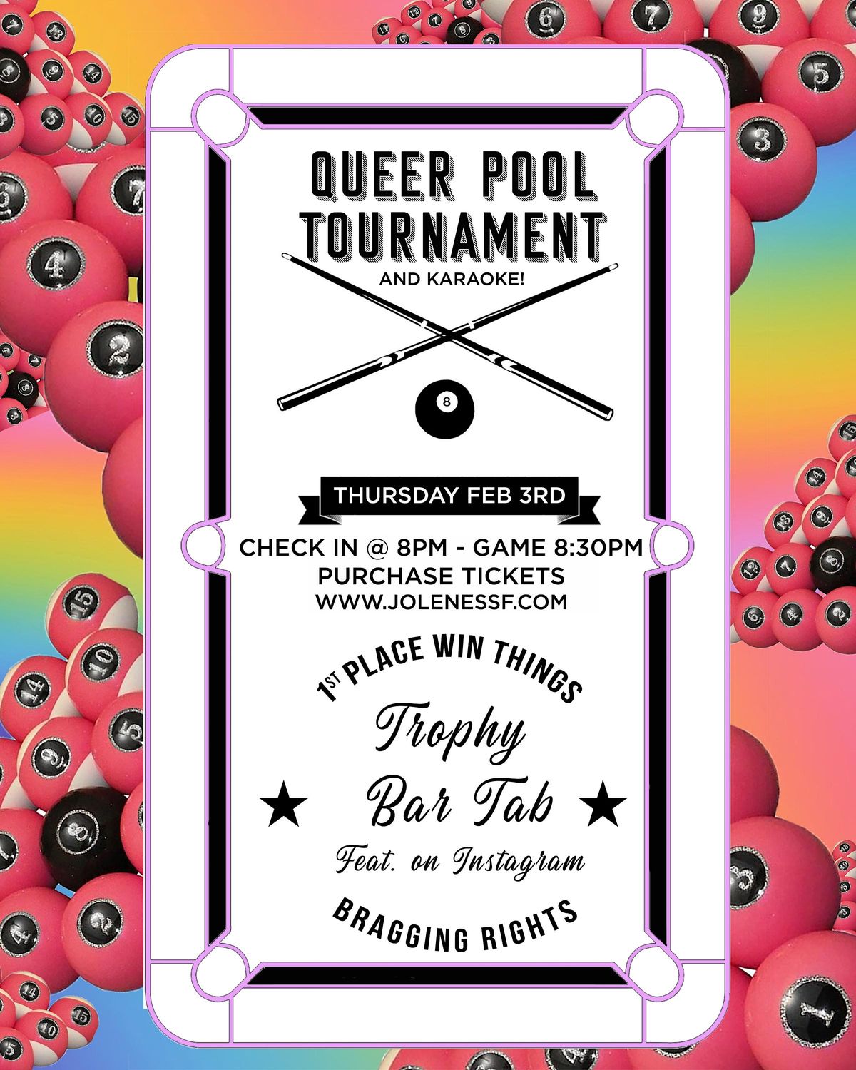 QUEER POOL TOURNAMENT AT JOLENE'S THURSDAY MAY 11TH @ 8PM