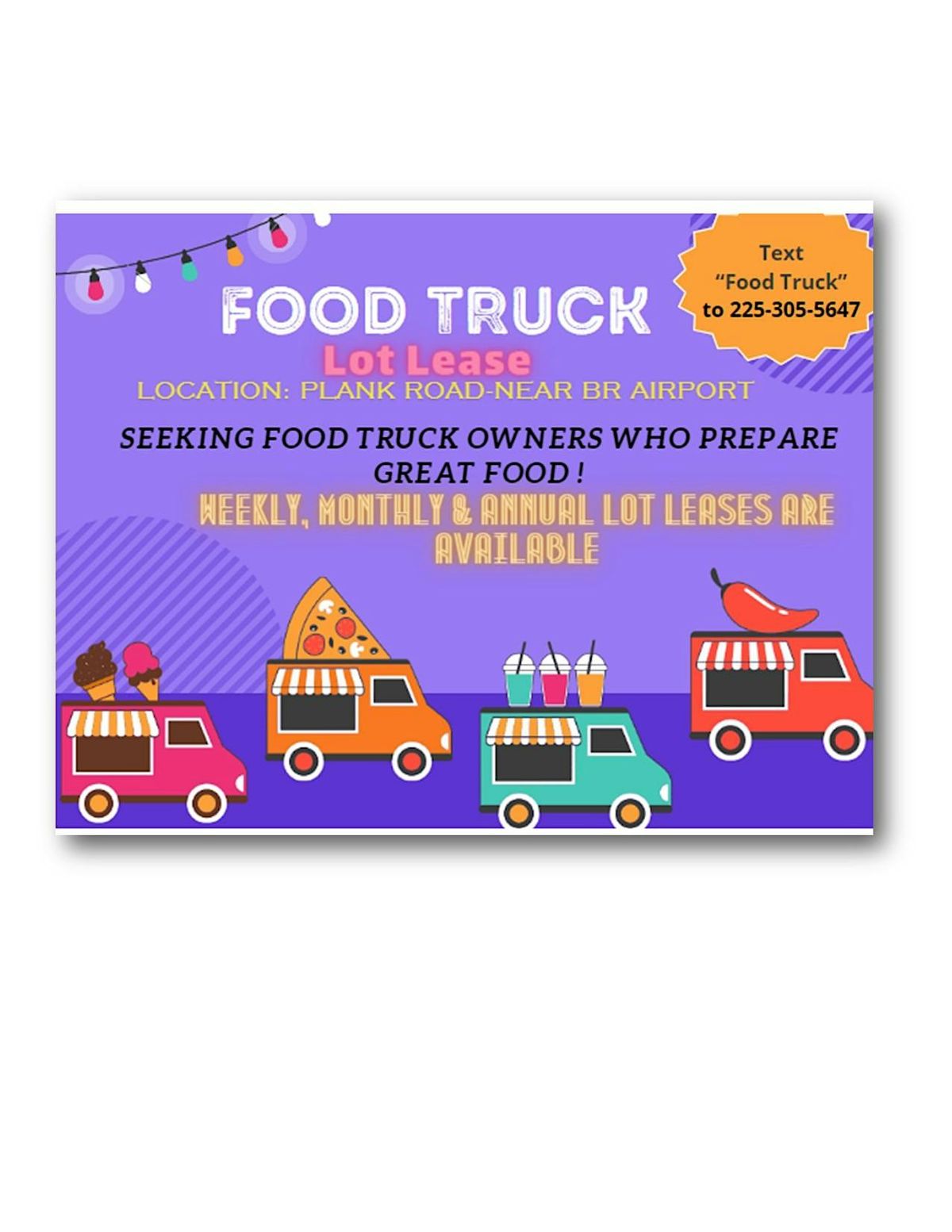 Food Truck Lot Lease, Plank Road, Baton Rouge, 1 April 2024