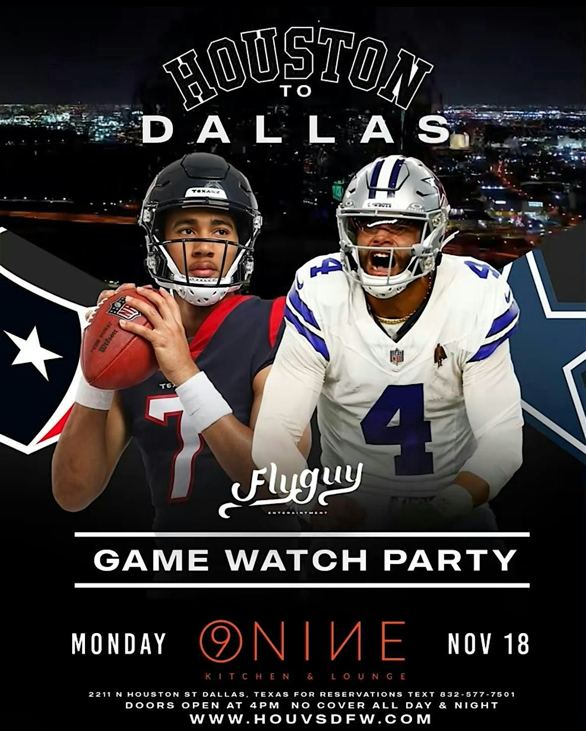 Houston vs Dallas Game Watch Party - Free Tables! Text 832-577-7501