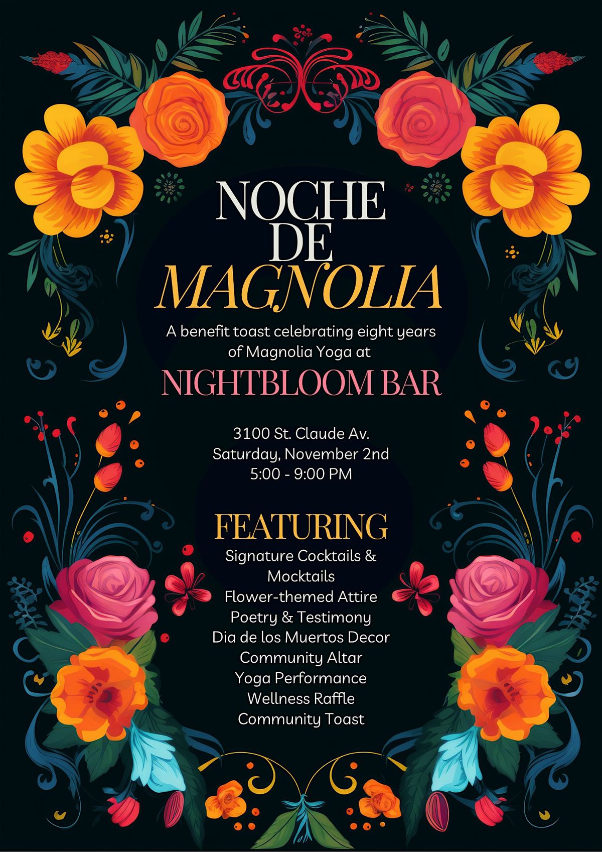 Noche de Magnolia: a benefit toast & celebration - 8 years of Magnolia Yoga