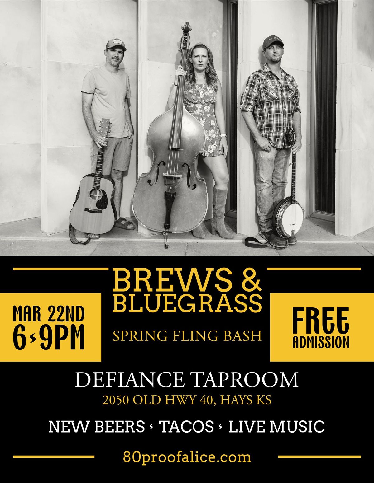 Brews & Bluegrass Spring Fling BASH with 80 Proof Alice @Defiance Taproom