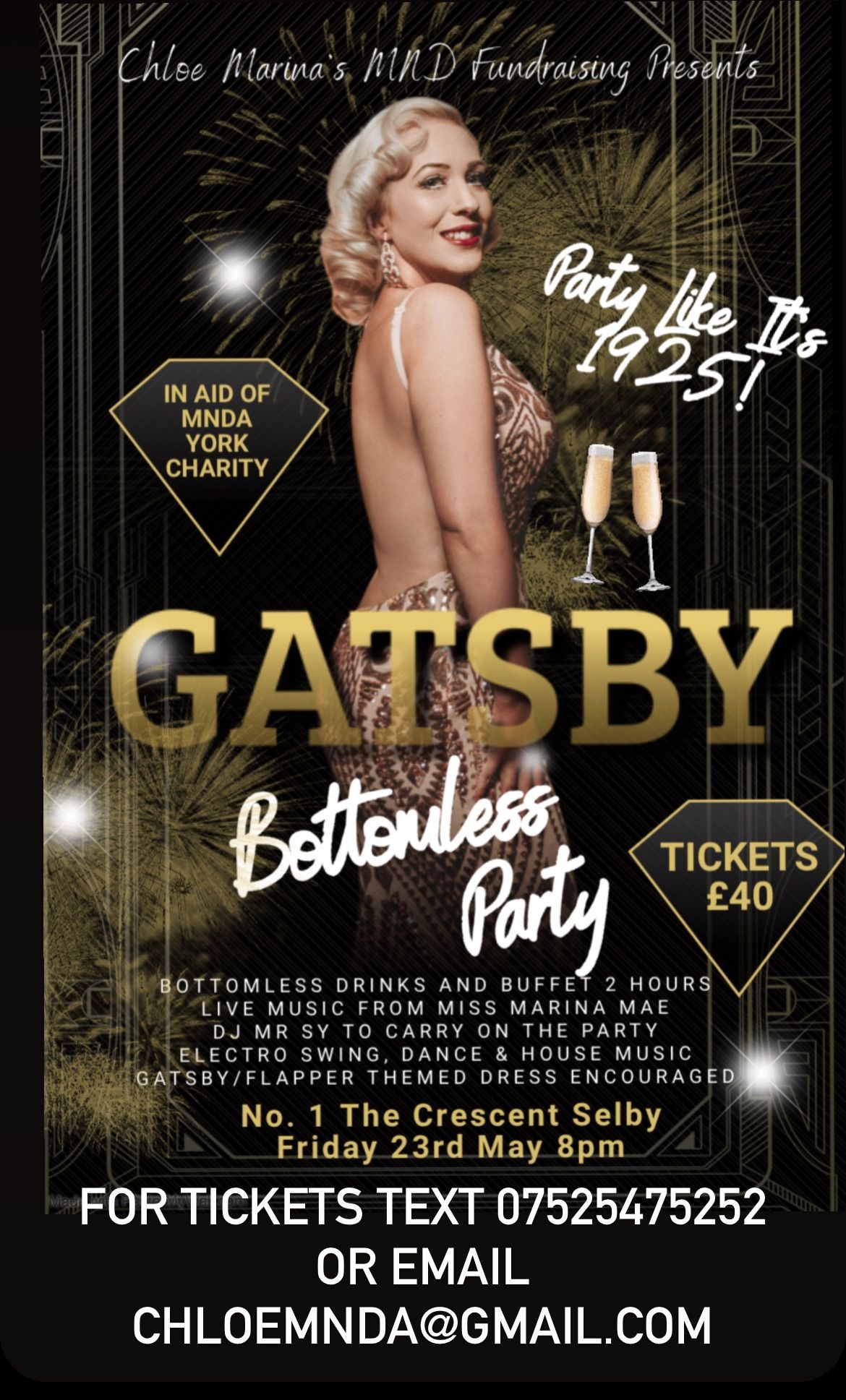 Gatsby Bottomless Party @ No1 The Crescent Selby in aid of MNDA York