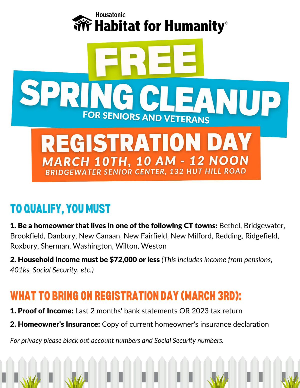 Free Spring Cleanup For Seniors & Veterans Registration Day: New Fairfield Senior Center