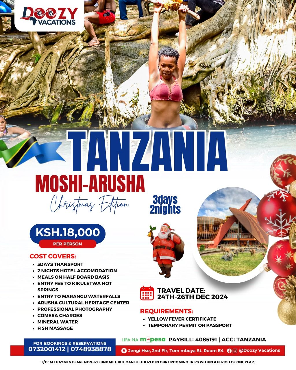 TANZANIA 3 DAYS & 2 NIGHTS-MOSHI ARUSHA CHRISTMAS EDITI