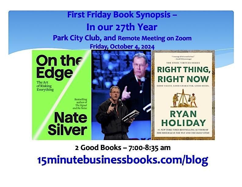 First Friday Book Synopsis, Friday, October 4, 2024