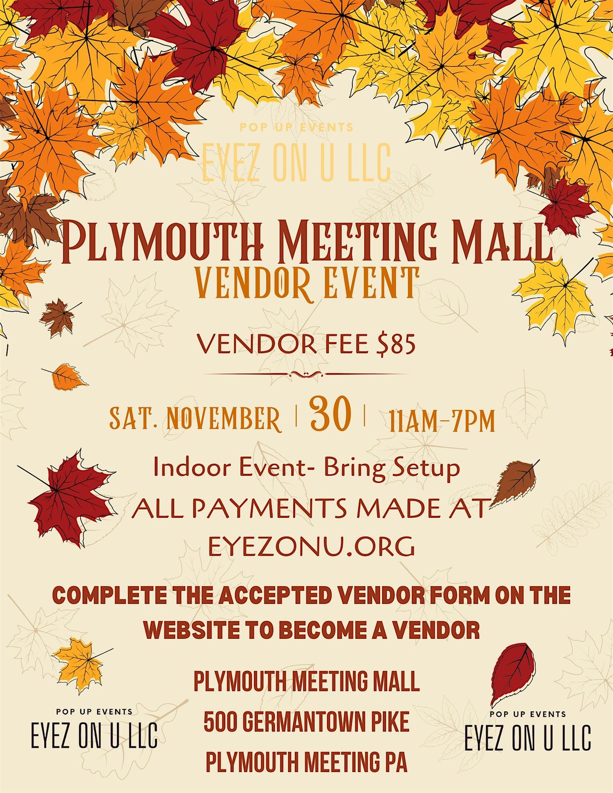 Vendors wanted- Novemberfest vendor event @ Plymouth Meeting Mall 11-30