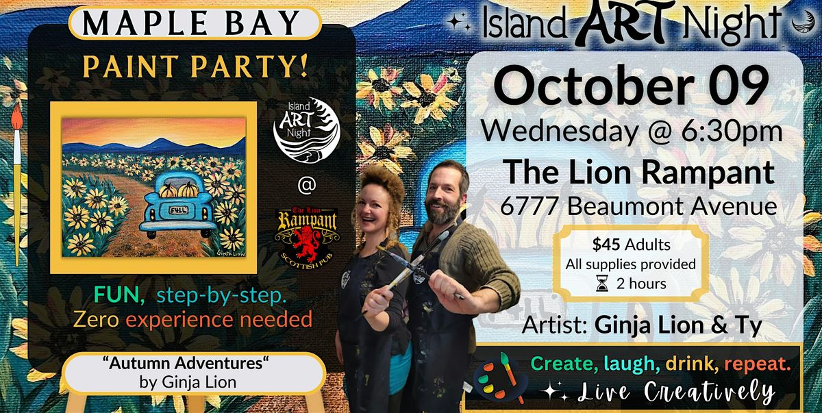 Island ART Night at The Lion Rampant on Oct.09, painting "Autumn Adventures" with Ginja Lion and Ty