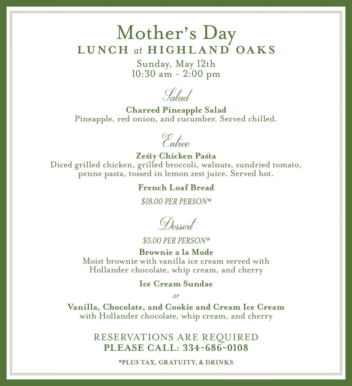 Mother's Day Lunch at Highland Oaks