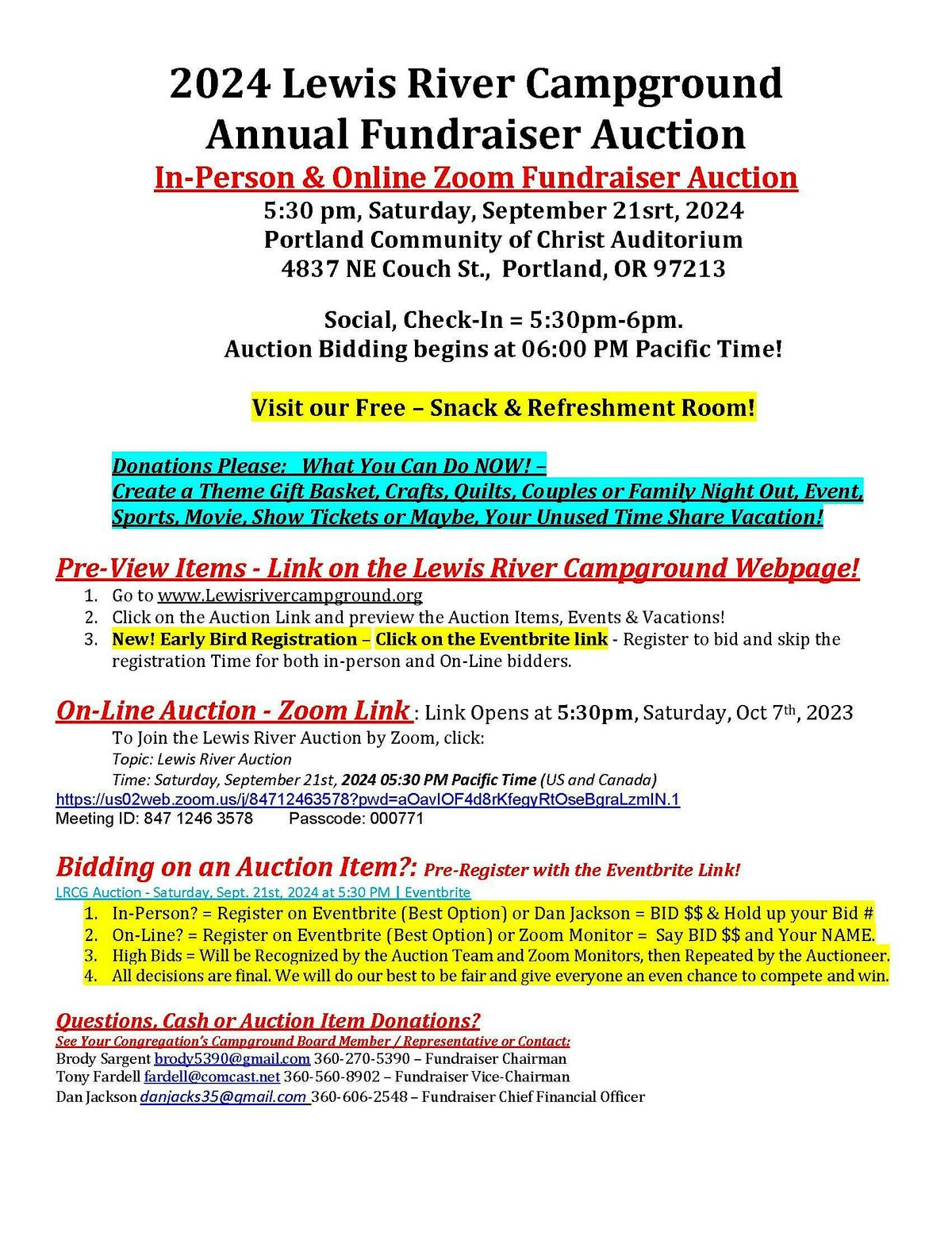 2024 Lewis River Campground Annual Fundraiser Auction