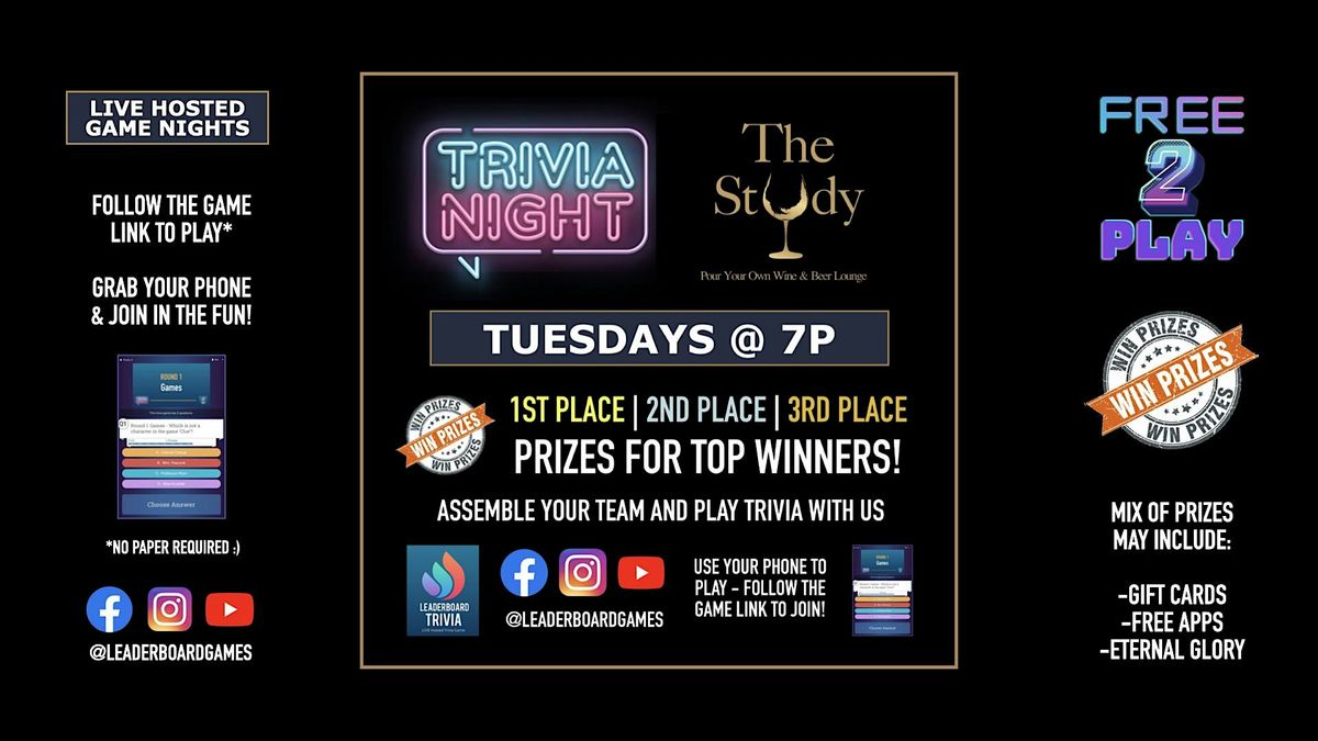 Trivia Night | The Study Wine & Beer Lounge - St Petersburg FL - TUE 7p