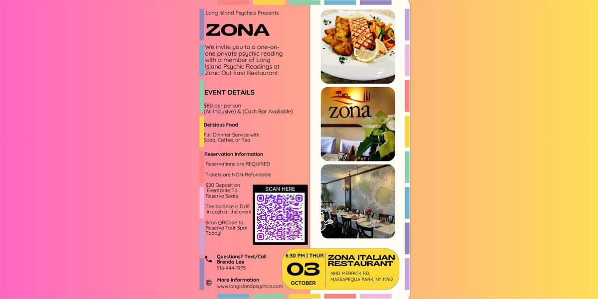 Psychic Dinner Night At ZONA in Massapequa Park, NY