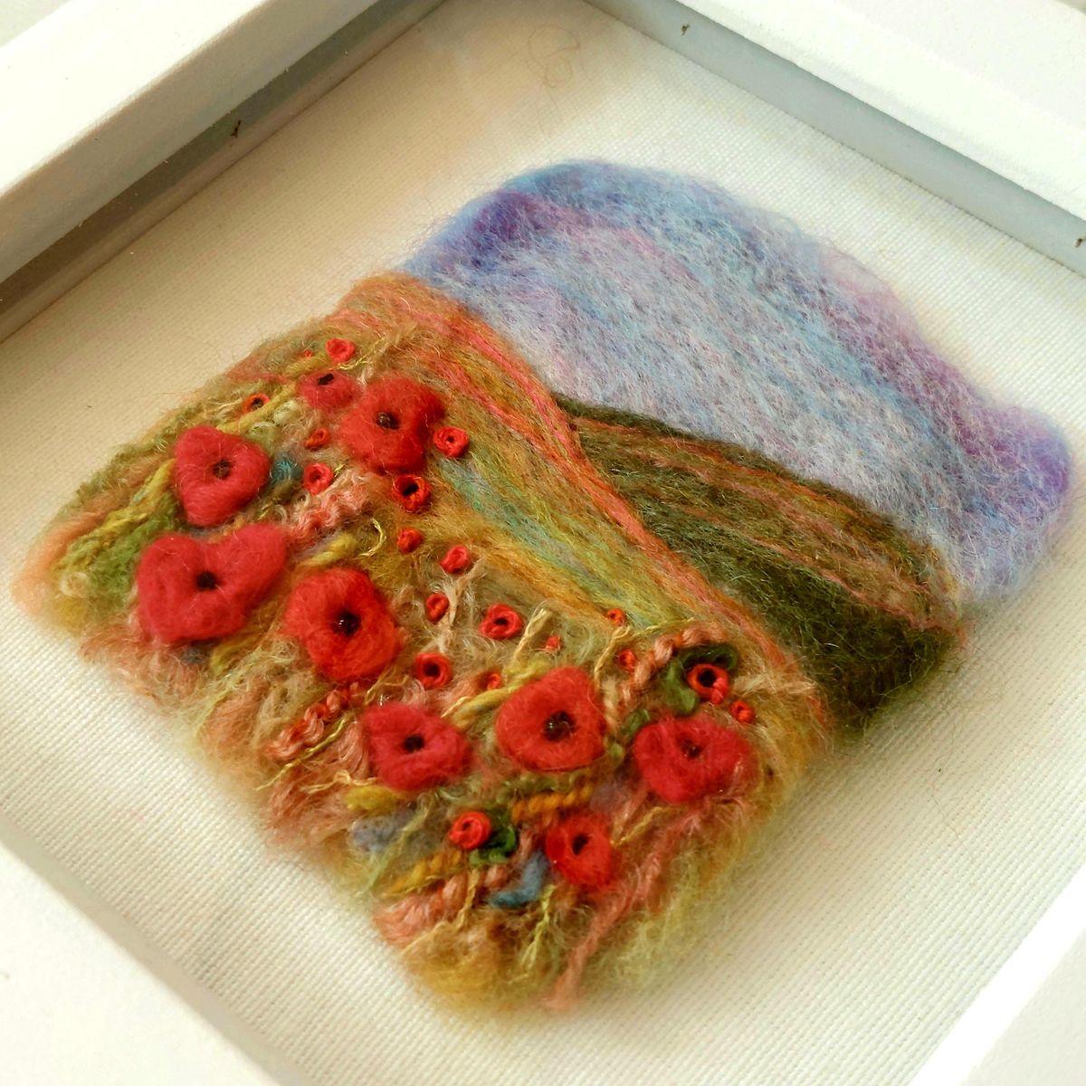 Felted Poppy Landscape - needle felted and embroidered picture