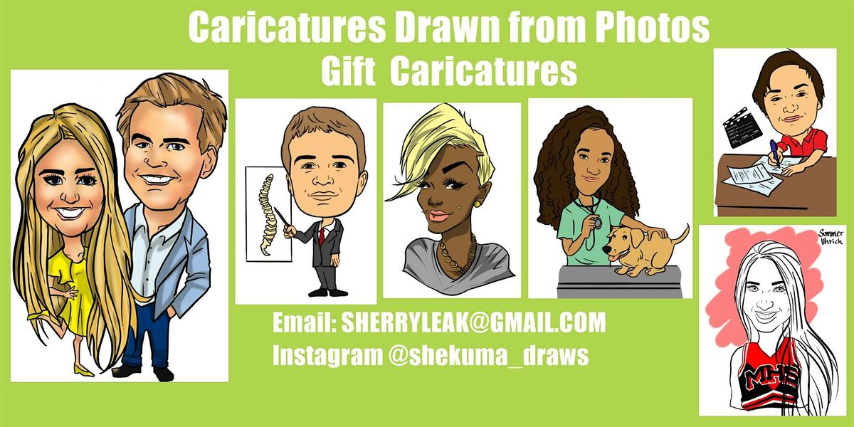 Digital Caricatures drawn from photos for Easter Wedding Pet Trade show