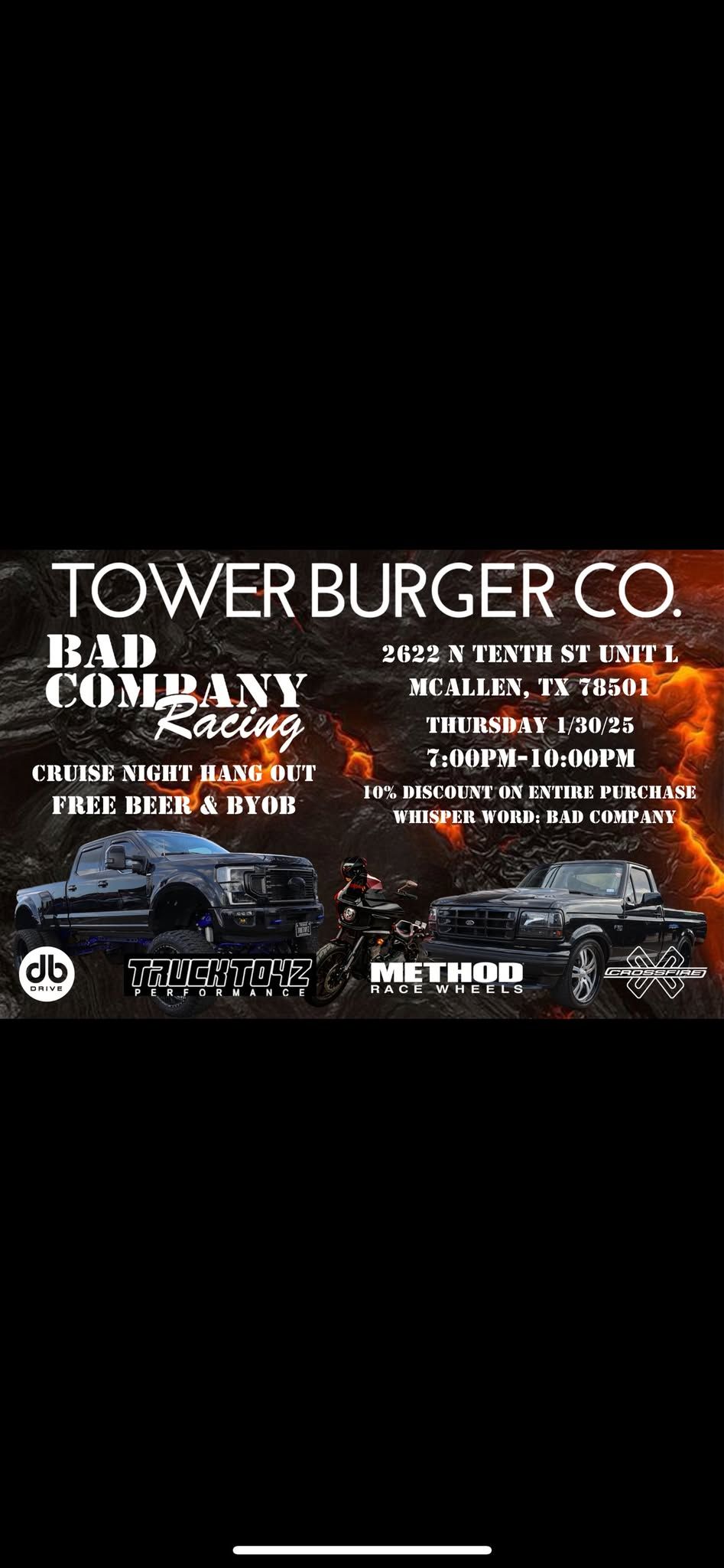 Bad Company Racing Car Show Hosted By Tower Burger Co.