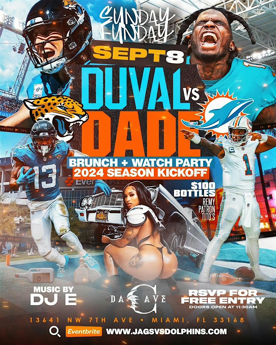 Sunday Funday: Jags vs Dolphins Brunch & Watch Party @ Da Cave Sunday Sept. 8th #DuvalvsDade