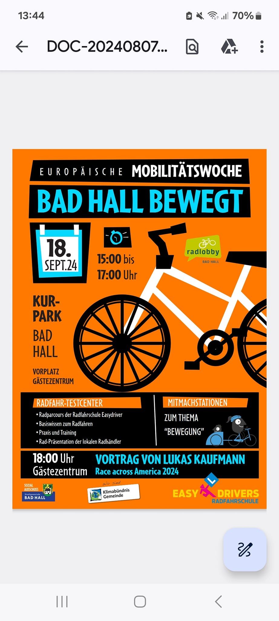 BAD HALL BEWEGT Europ\u00e4ische Mobilit\u00e4tswoche 