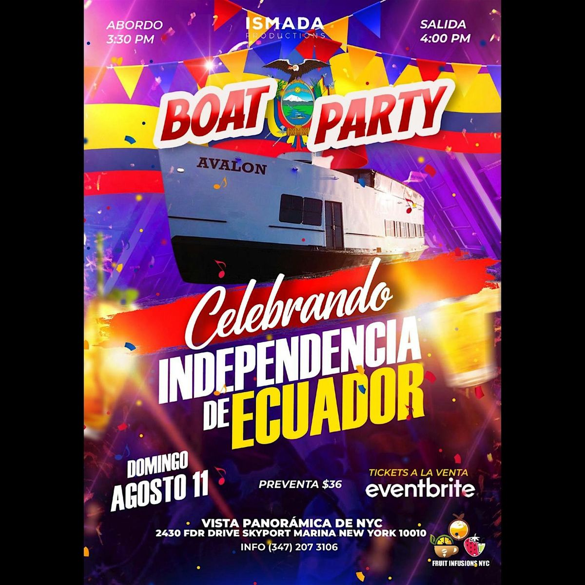 Boat Party celebrando la independencia de Ecuador