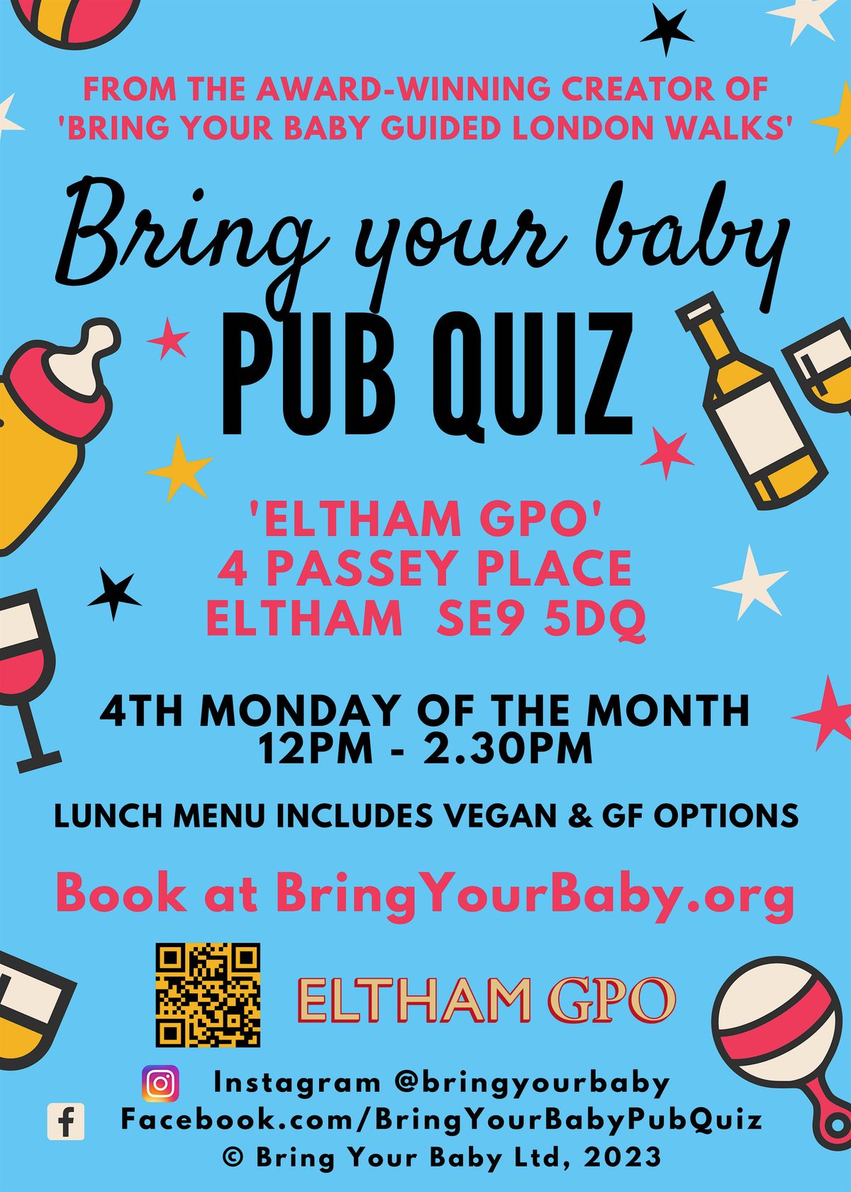 BRING YOUR BABY PUB QUIZ @ Eltham GPO, ELTHAM (SE9) nr BEXLEY, CHISLEHURST