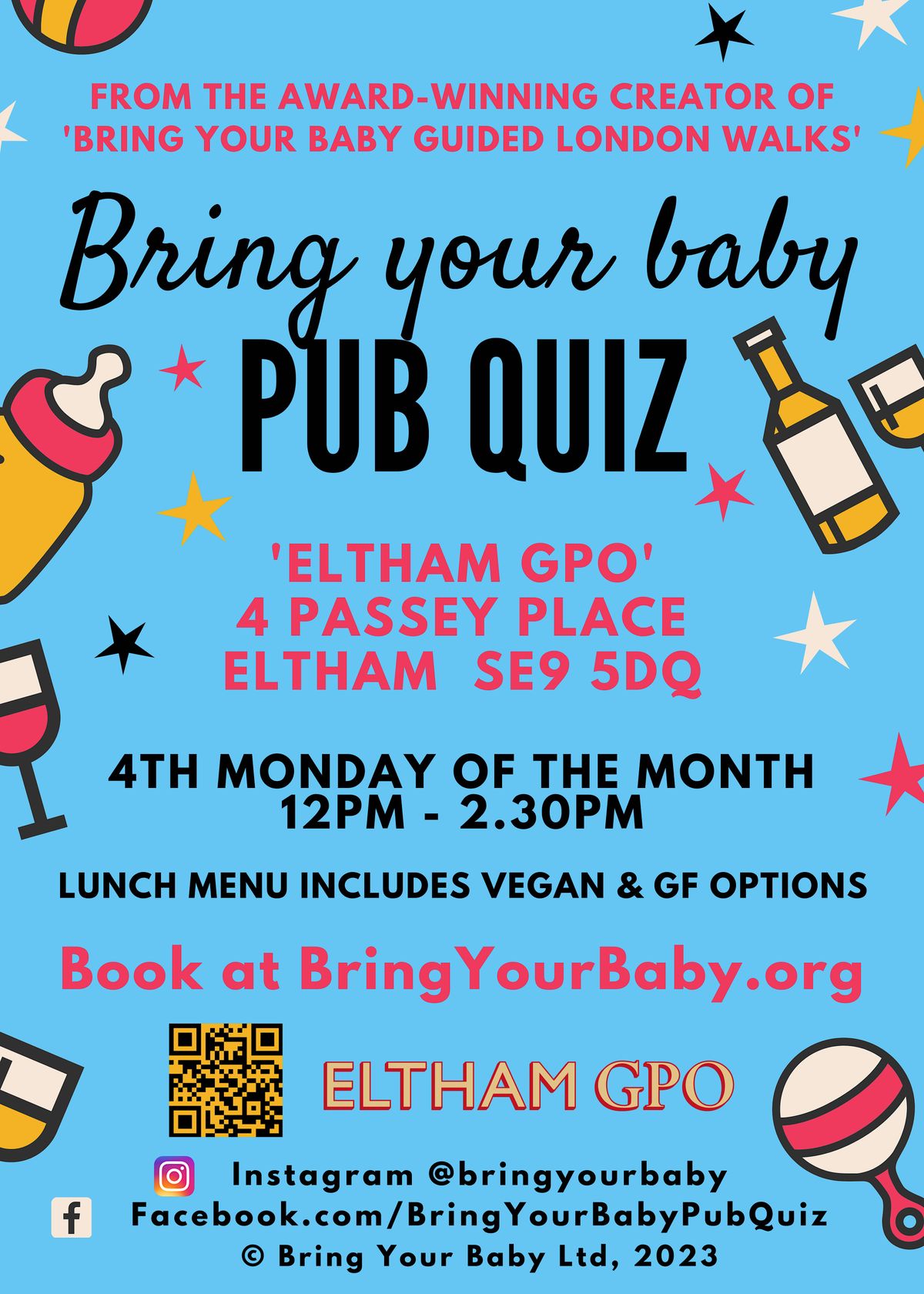 BRING YOUR BABY PUB QUIZ @ Eltham GPO, ELTHAM (SE9) nr BEXLEY, CHISTLEHIRST