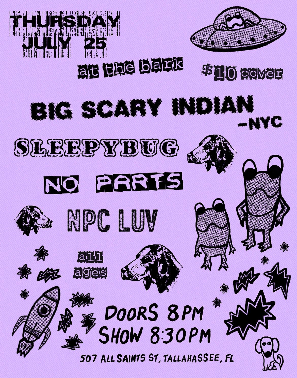 Big Scary Indian (NYC) w\/ No Parts, Sleepybug, npc luv at The Bark - Thur July 25