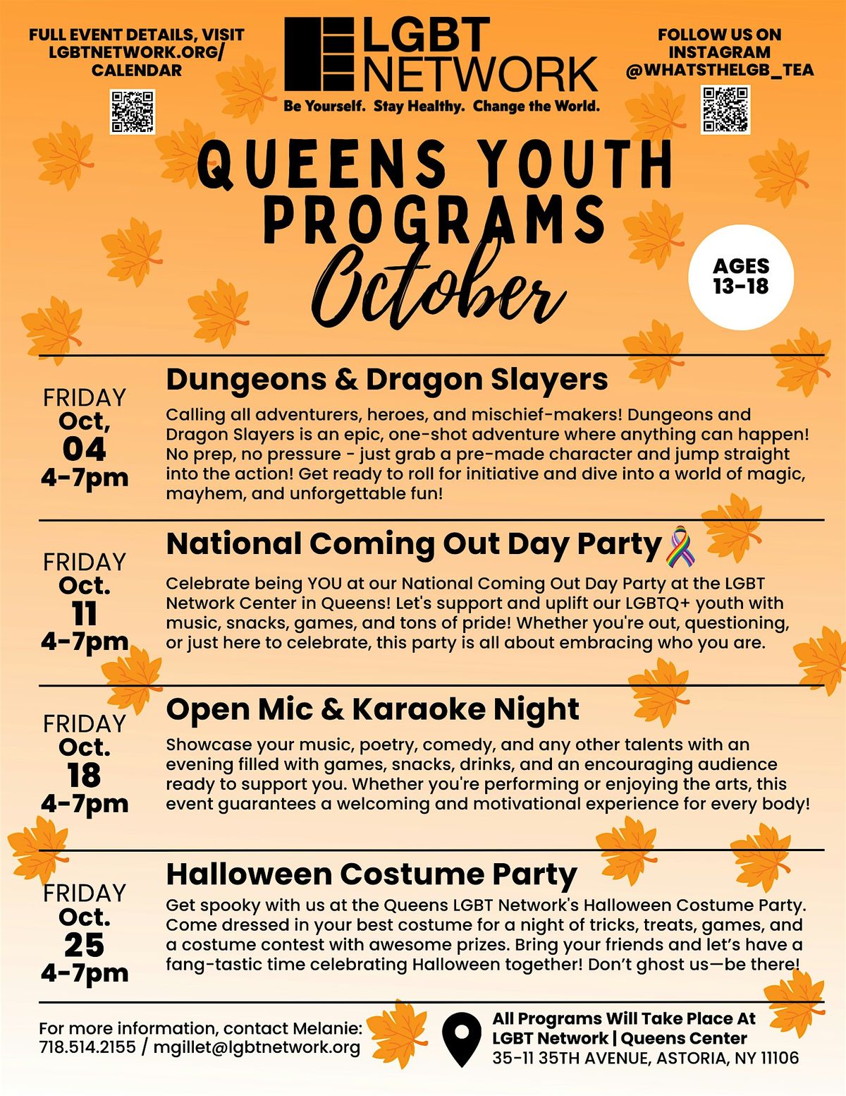 Queens Youth Group \u2013 National Coming Out Day Party!