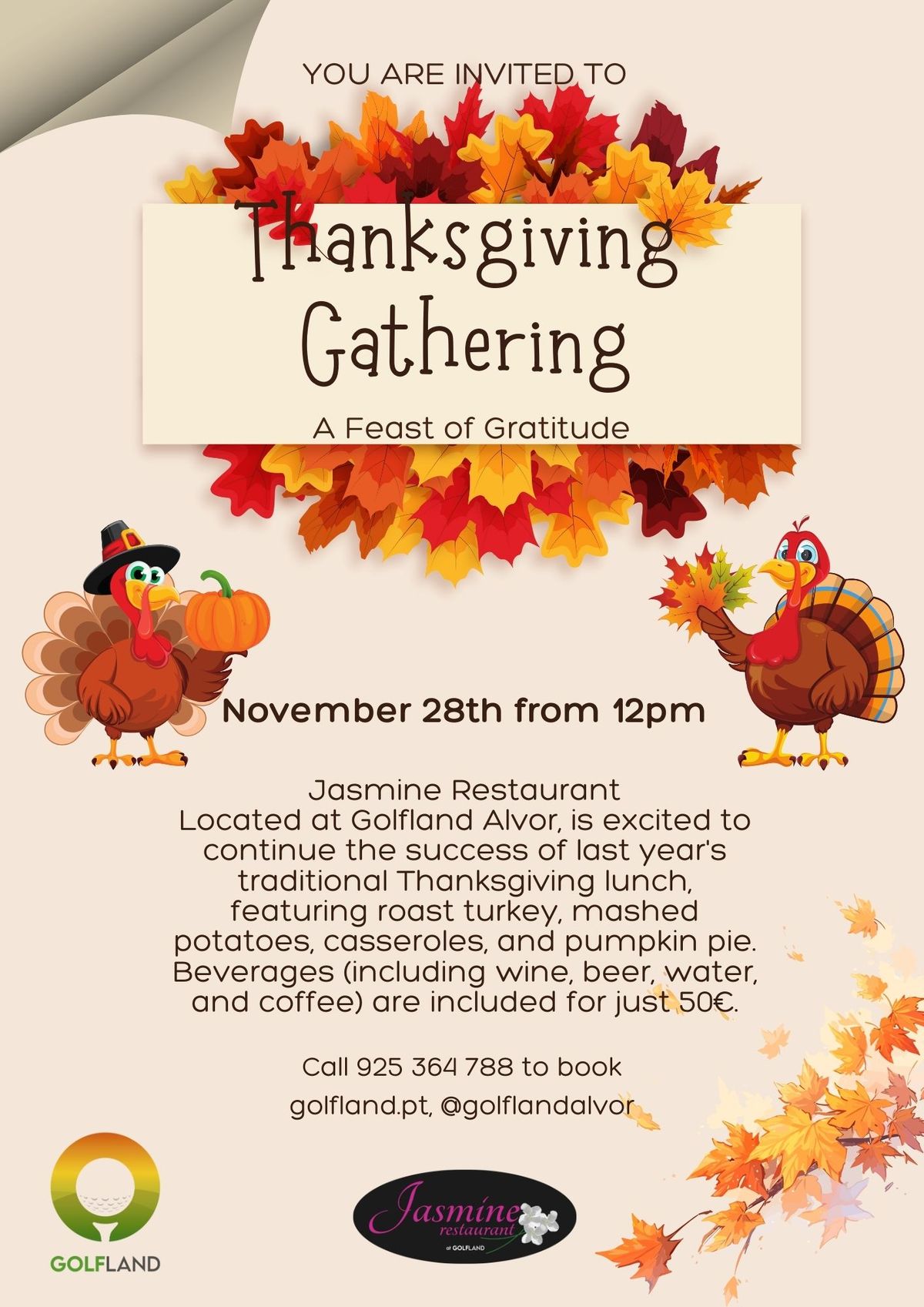 Thanksgiving at Jasmine restaurant 28 Nov