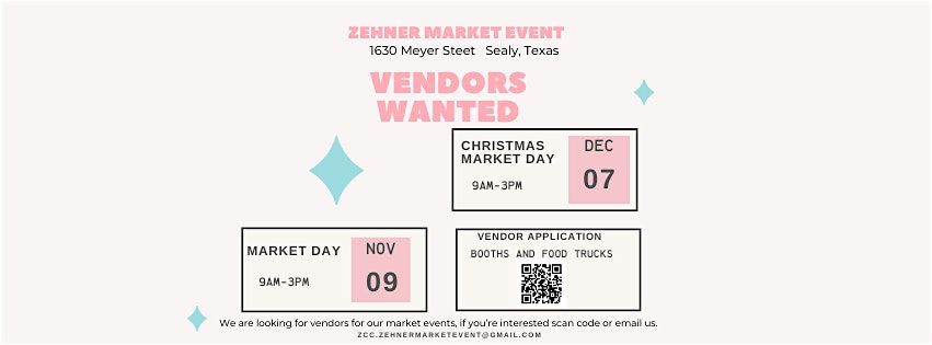 Zehner Market Event - Vendors Wanted - Nov 9, 2024