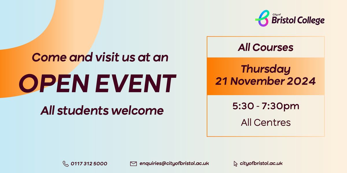 Open Event 6:30pm- South Bristol Skills Academy (All Students)