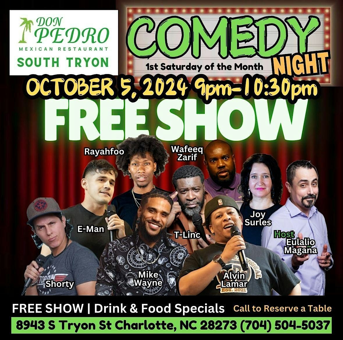 FREE Comedy Show at Don Pedro S. TRYON - Charlotte NC