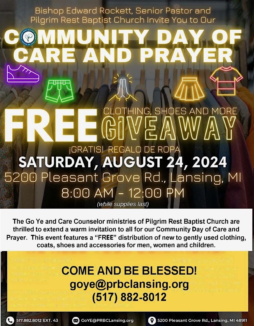 Community Day of Care and Prayer, Free Clothing, Shoes, and More Giveaway