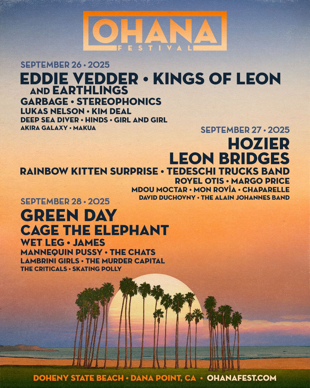 Ohana Music Festival: Eddie Vedder  Hozier & Green Day - 3 Day Pass