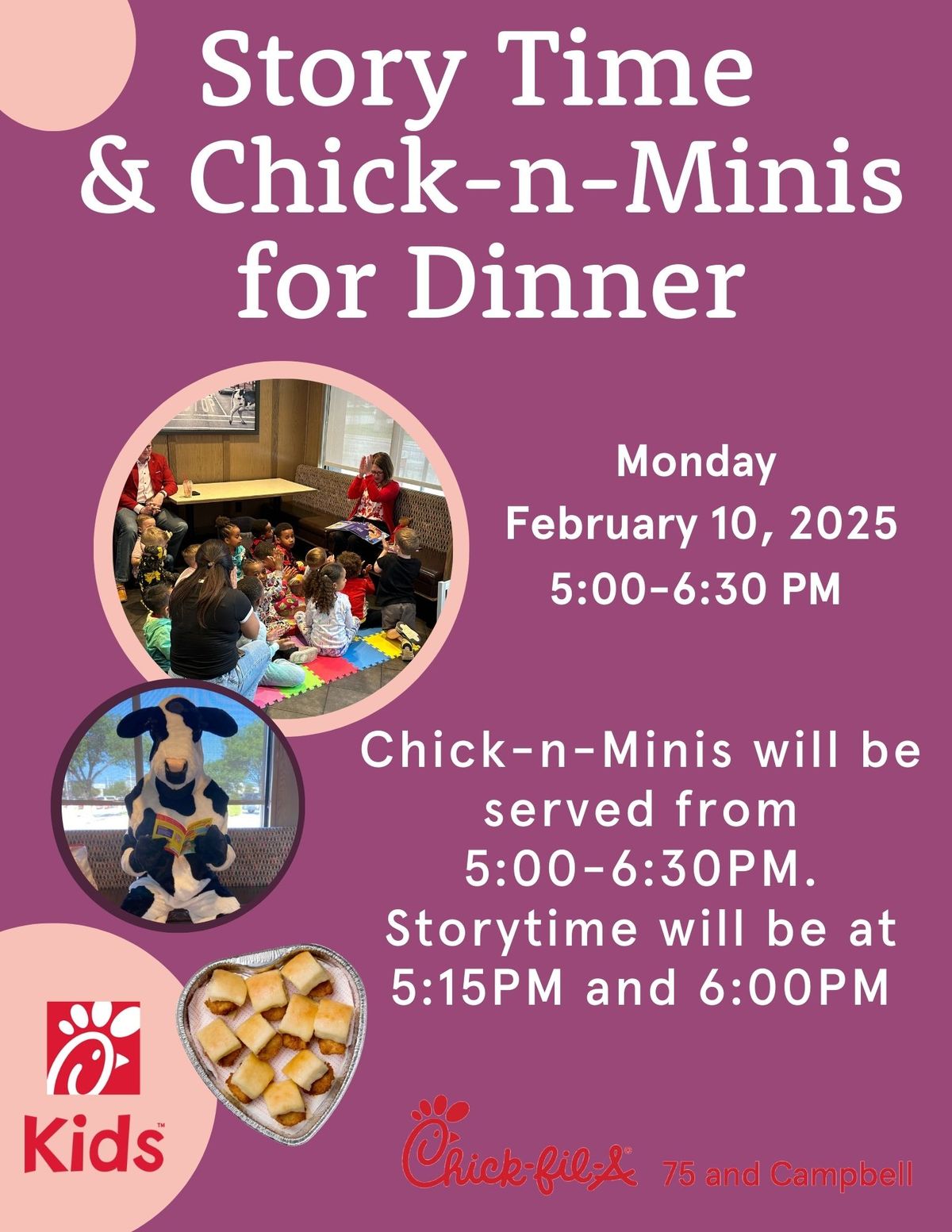 Story Time & Chick-n-Minis for Dinner