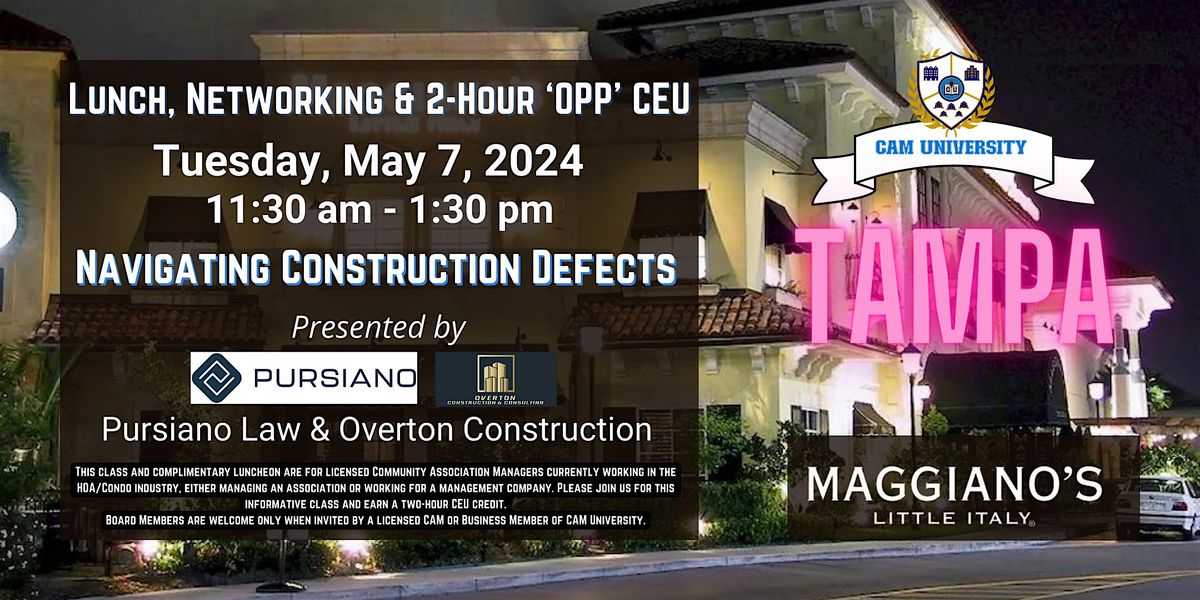 CAM U TAMPA Complimentary Lunch and 2-Hr OPP CEU |  Maggiano's Little Italy