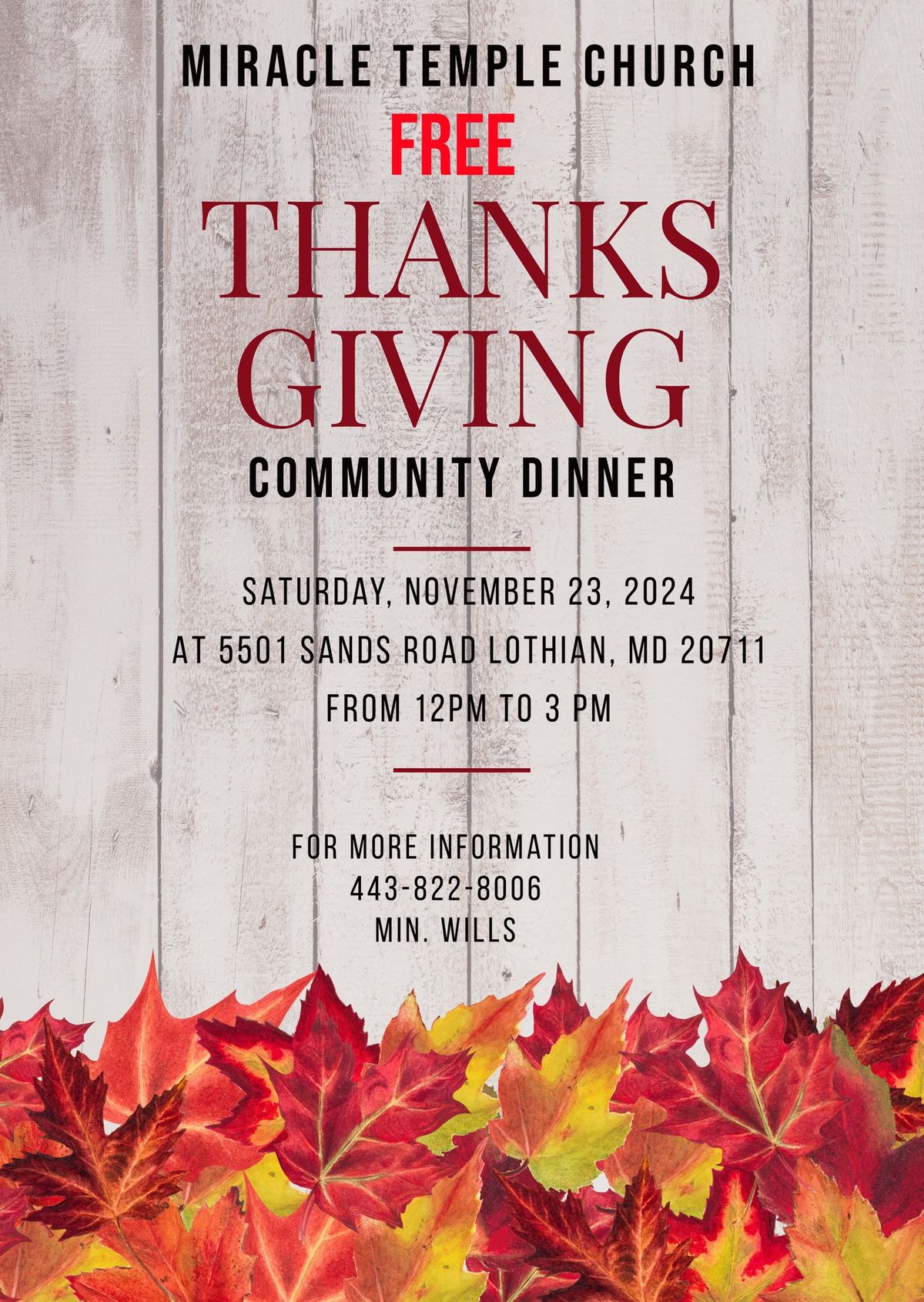 Miracle Temple Church Free Community Thanksgiving Dinner 