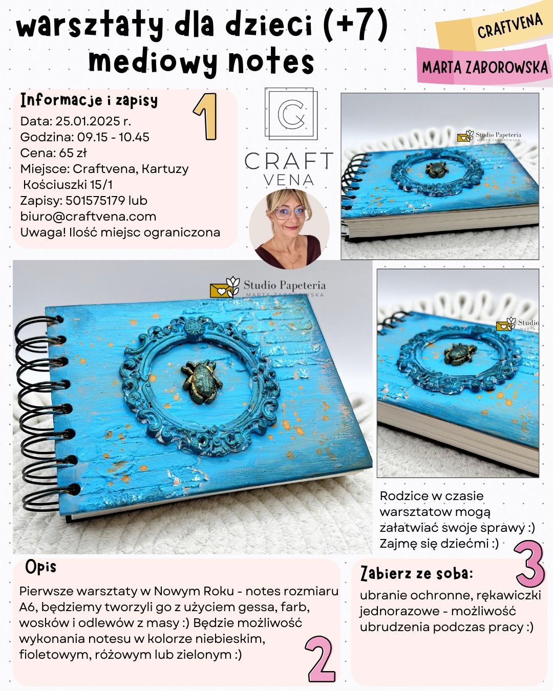 warsztaty scrapbooking dla dzieci (+7) mediowy notes CRAFTVENA KARTUZY