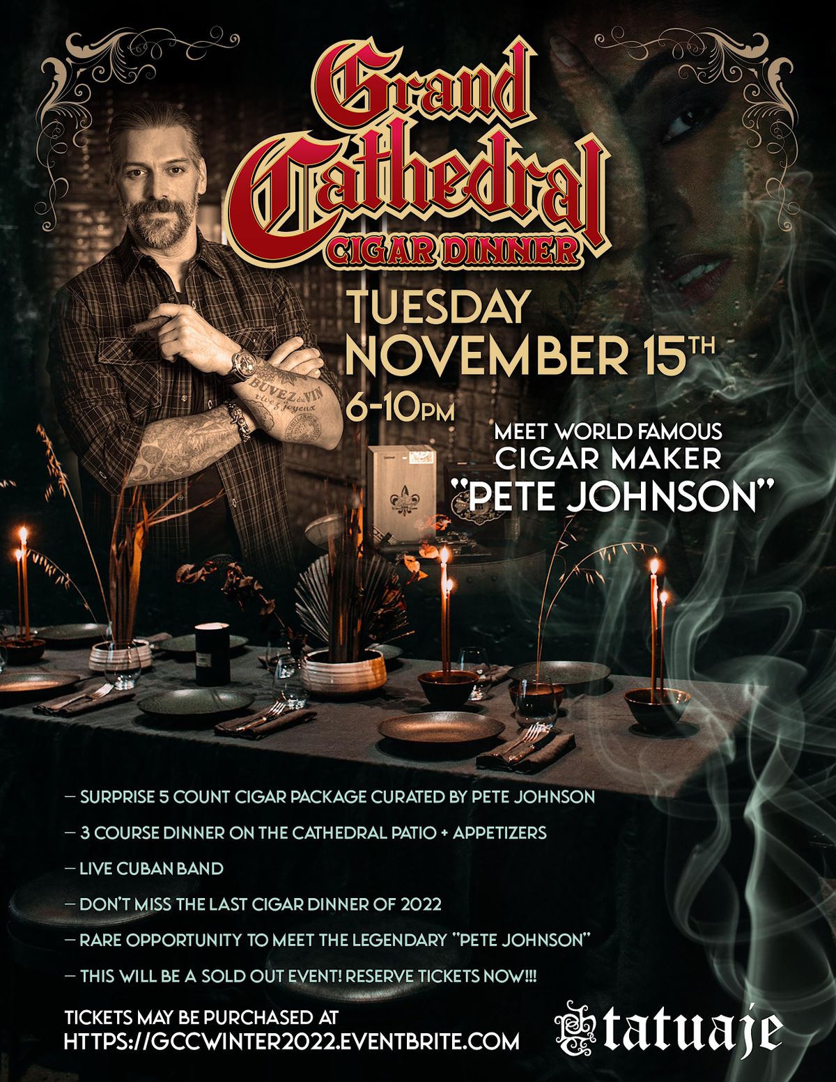 Grand Cathedral Cigars Quarterly Dinner Featuring Tatuaje & Pete Johnson