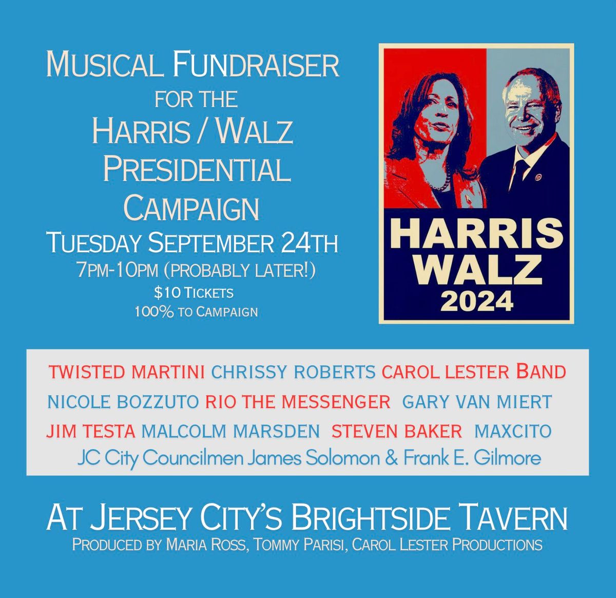  Musical FUNdraiser for Harris\/ Walz Presidential Campaign  