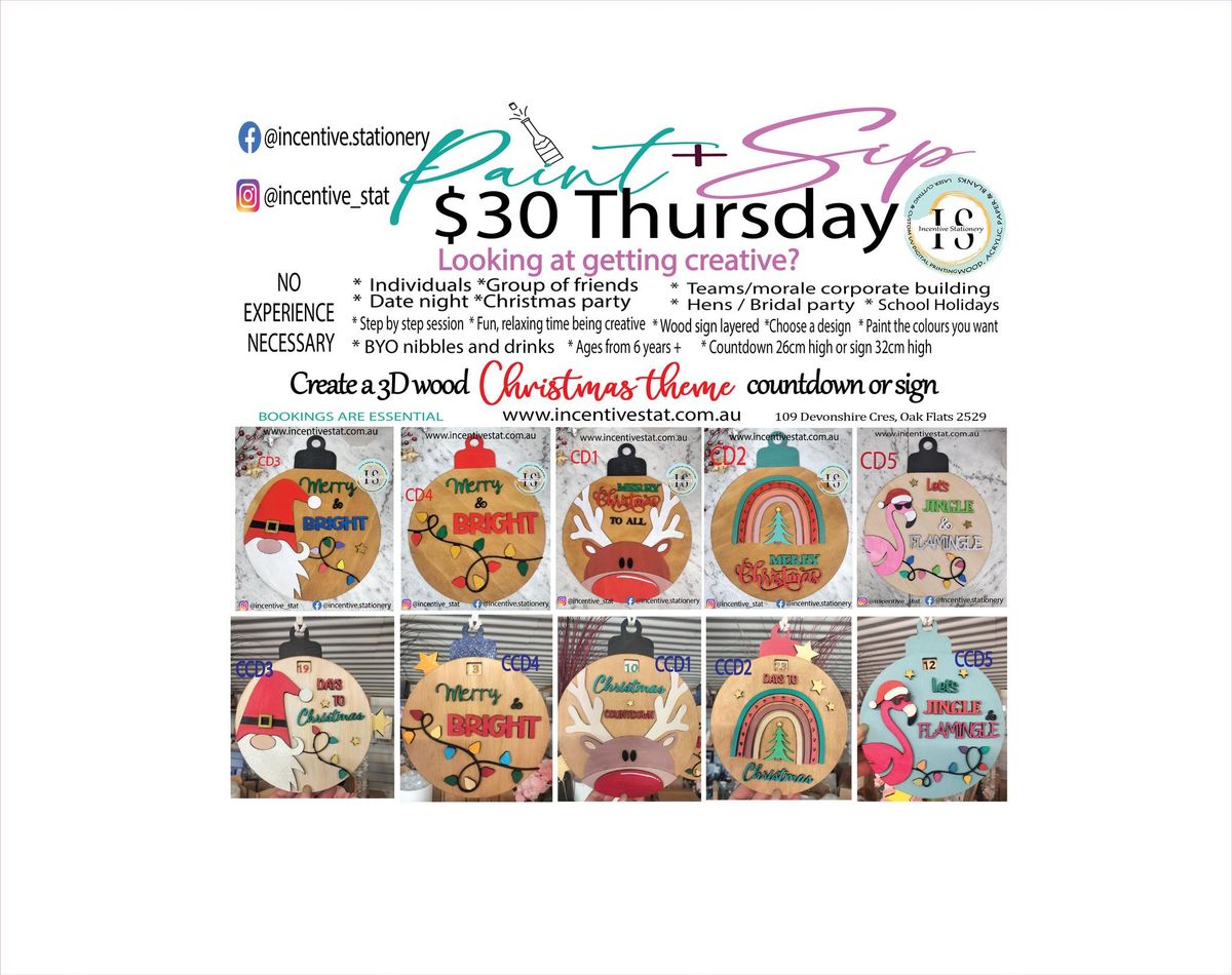 Paint Sip Create Christmas countdown or sign $30 Thursday 