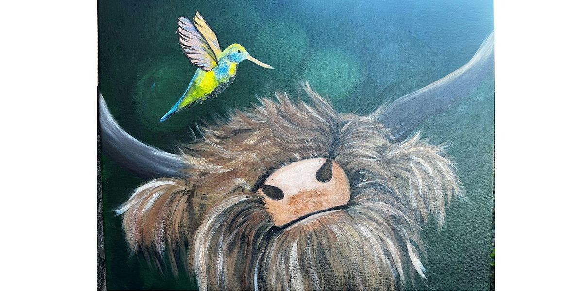 Paint and Sip with Sandra, Highland Cow and Hummingbird