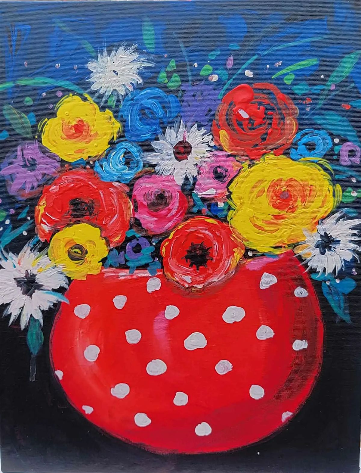Vase Dc Sip and Paint Washington DC - White Dot Flower Vase with Flowers, The ...