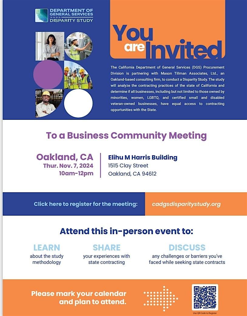 Attend! DGS Business Community Meeting in Oakland, November 7 , 10am-Noon