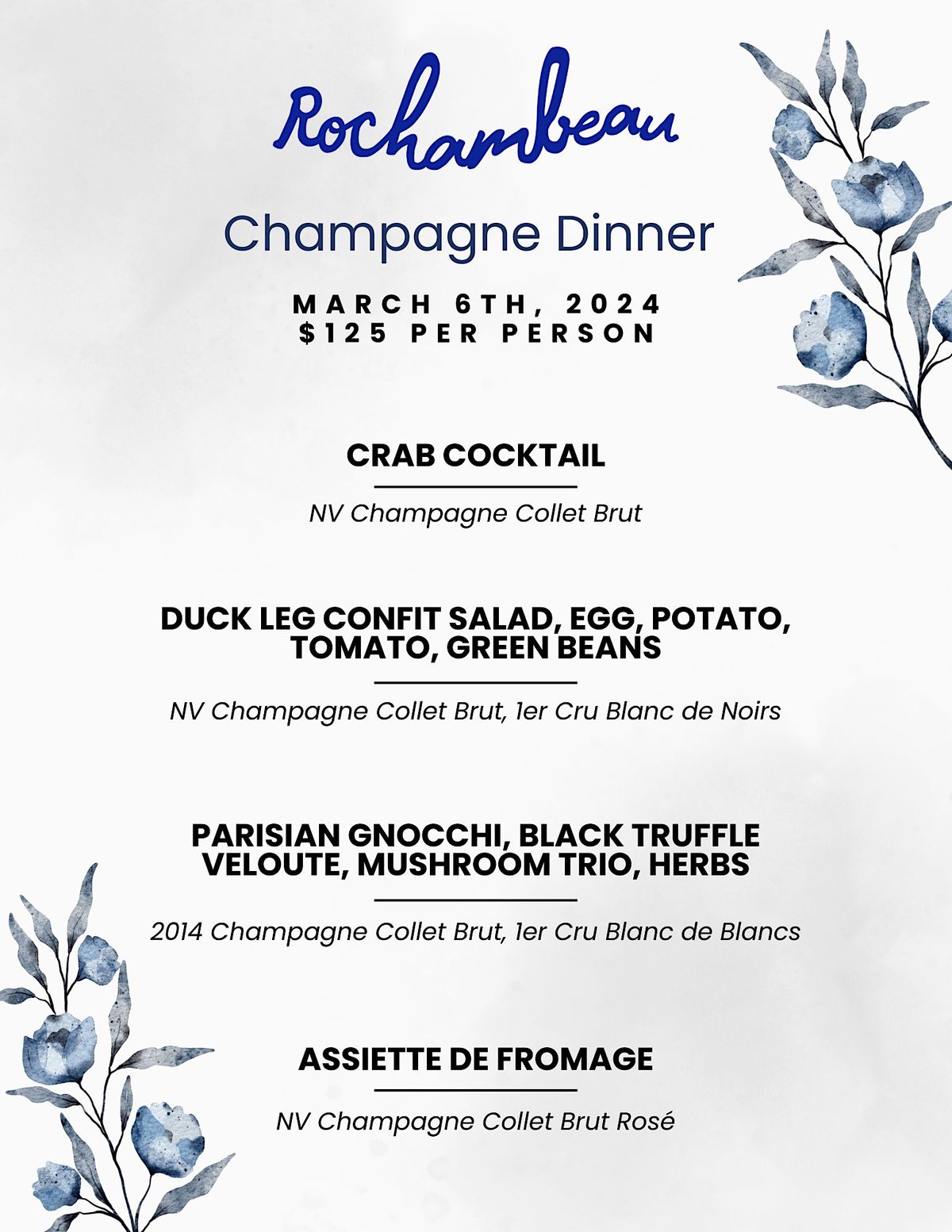 Champagne Dinner at Rochambeau