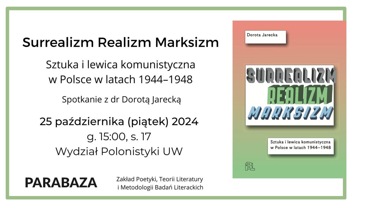 Surrealizm Realizm Marksizm. Spotkanie z dr Dorot\u0105 Jareck\u0105