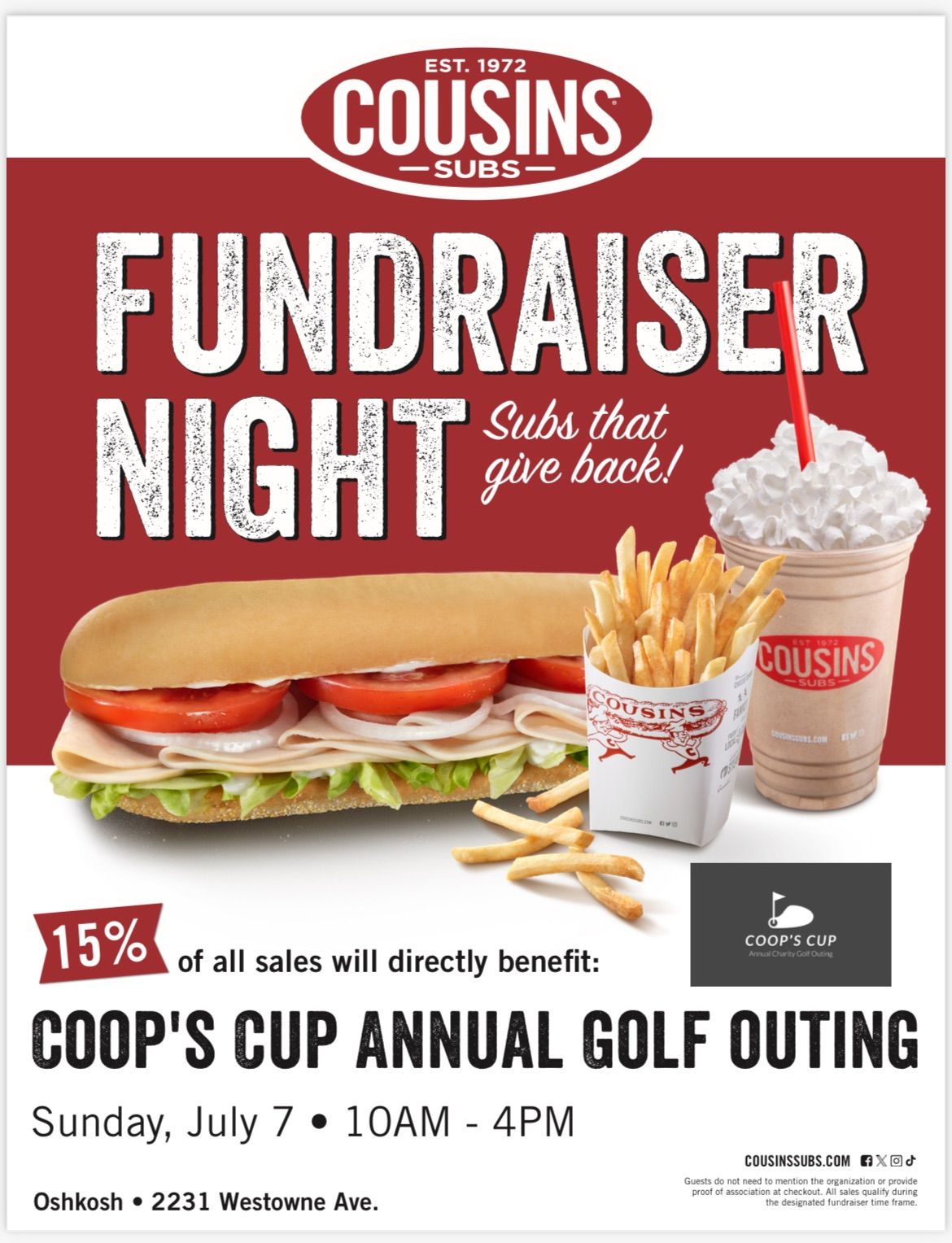 Support Coop's Cup at Cousins Subs